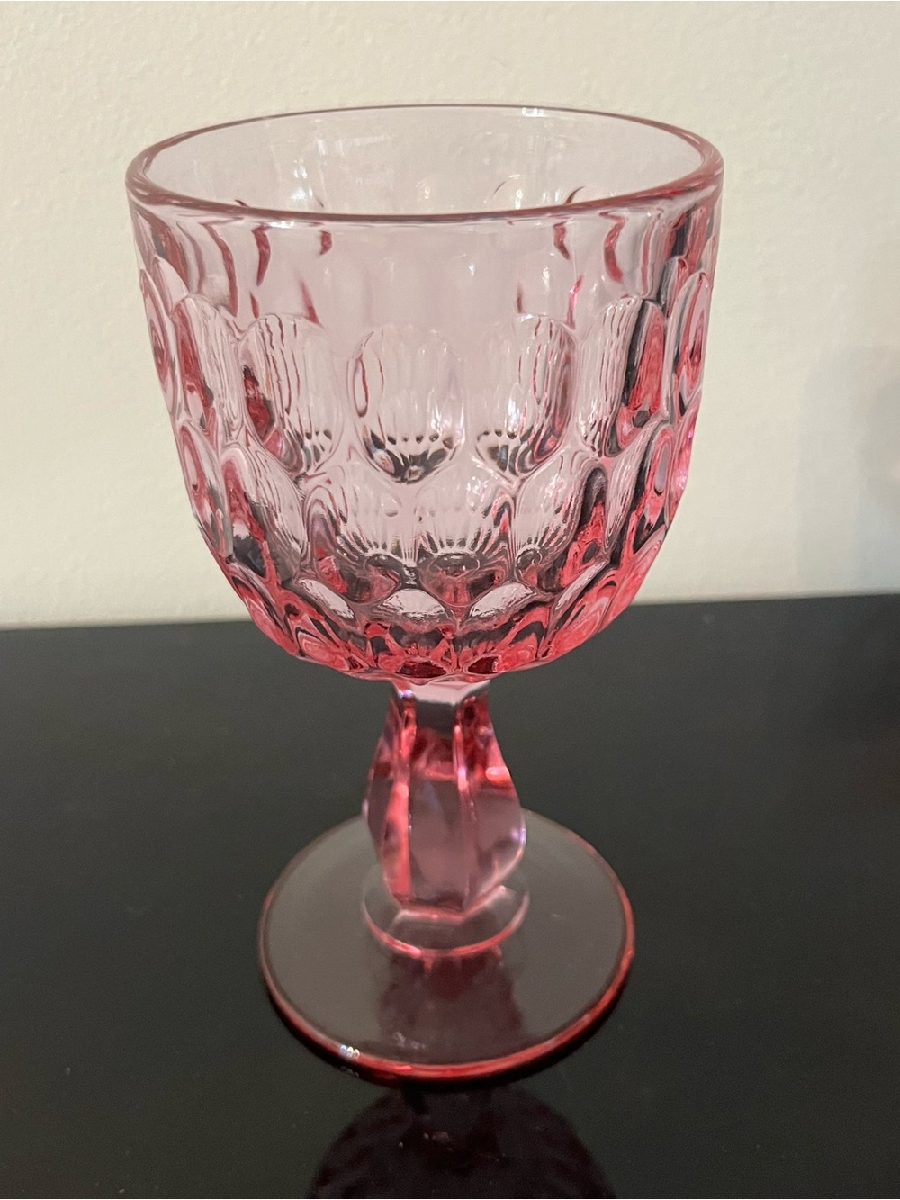Pink Thumbprint Glass Water Goblet
